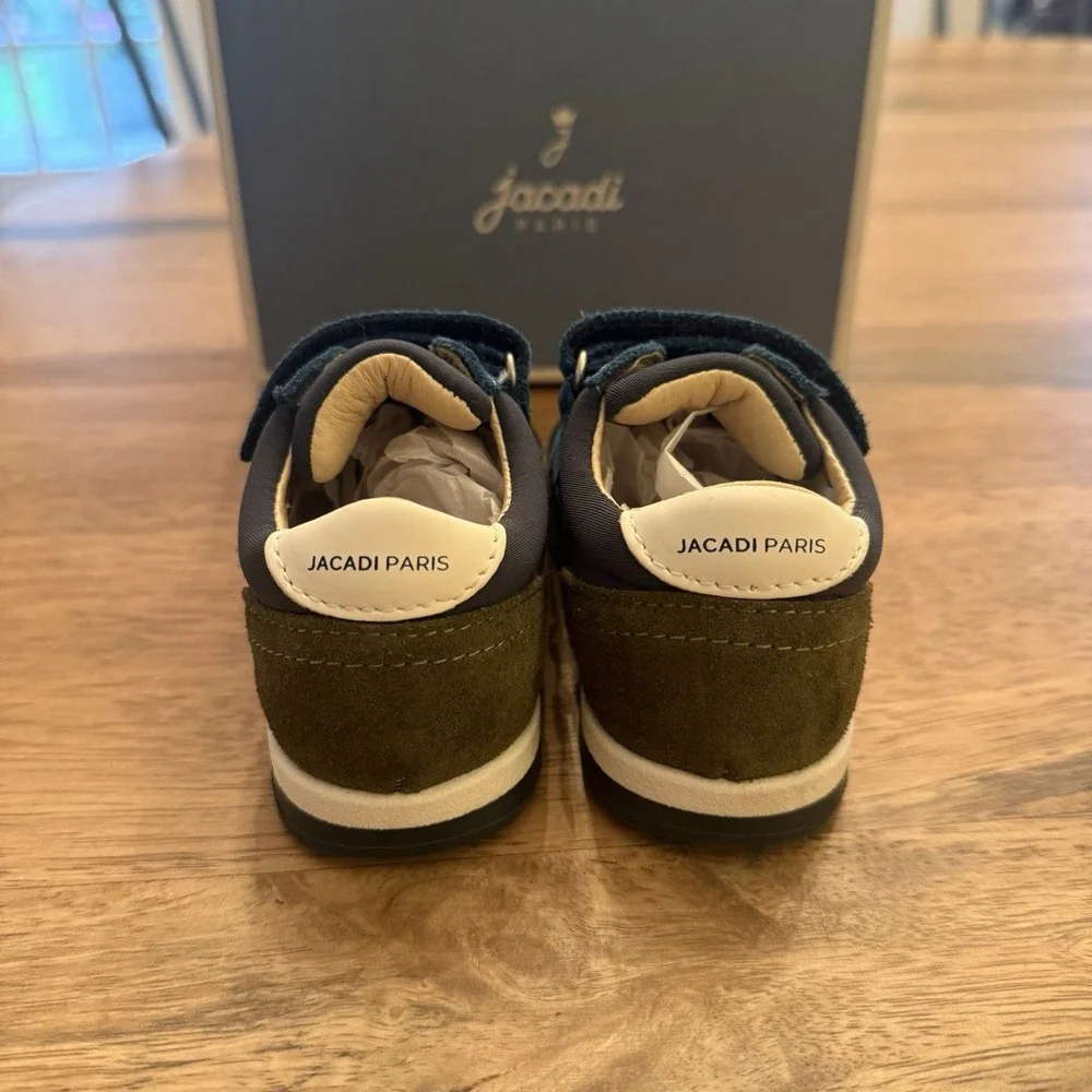 NEW Jacadi Paris Boys Suede Leather Sneakers Tennis Shoe Navy Green EU 22 US 6